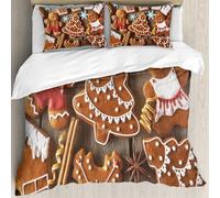 MJNLYDAO Bedding duvet set Reversible soft print set Hypoallergenic glue cover Bedding kit with 2 pillowcases,Christmas homemade gingerbread cookies on wooden table,228x264cm
