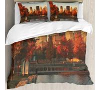 MJNLYDAO Bedding duvet set Reversible soft print set Hypoallergenic glue cover Bedding kit with 2 pillowcases,Buildings in the old port of Montreal early in the morning during fall seas,228x264cm