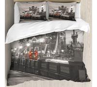 MJNLYDAO Bedding duvet set Reversible soft print set Hypoallergenic glue cover Bedding kit with 2 pillowcases,Black and white, London Theme Tower Bridge in the famous city urban life la,228x264cm