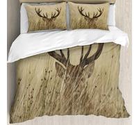 MJNLYDAO Bedding duvet set Reversible soft print set Hypoallergenic glue cover Bedding kit with 2 pillowcases,Whitetail deer fawn in the wilderness stag in rural hunting theme of ca,200x228cm