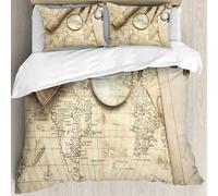 MJNLYDAO Bedding duvet set Reversible soft print set Hypoallergenic glue cover Bedding kit with 2 pillowcases,Wanderlust decoration, vintage world map with old retro objects,200x228cm