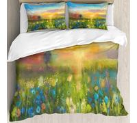MJNLYDAO Bedding duvet set Reversible soft print set Hypoallergenic glue cover Bedding kit with 2 pillowcases,Dandelion Cornflower daisy flowers on the ow field before sunset F,228x264cm