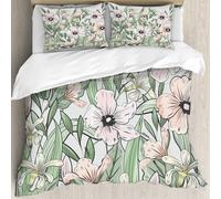 MJNLYDAO Bedding duvet set Reversible soft print set Hypoallergenic glue cover Bedding kit with 2 pillowcases,Beautifull flower and green leaf pattern illustration vector doodle comic a,228x264cm