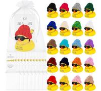 MJOGGOTT 66 Set Employee Appreciation Gifts Bulk, Inspirational Mini Rubber Ducks with Glasses Necklace Hat and Cheer Up Cards You are Awesome Ducks for Staff Teacher Friend Family Appreciation Gifts