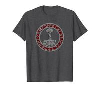 Mjolnir Thor Hammer Norse Mythology Viking Germanic Runes T-Shirt, Men, Dark Heather Grey, Medium