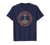 Mjolnir Thor Hammer Norse Mythology Viking Germanic Runes T-Shirt, Men, Navy Blue, X-Large