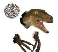 MJOYIS 3D Dinosaur Wall Decor Set - Realistic Broken Wall Design with Head & Claws, Dinosaur Themed Design, Party Decoration, Kids Room, Jurassic Theme Parties, Hanging Gift, Art Sculpture(Green)