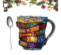 MJOYIS Ceramic 3D Book Stack Mug - Where Literature Meets Art in Your Morning Routine, 11oz Handcrafted Painted Novelty Coffee Mugs, Stained Glass Stacked Books Coffee Cup for Readers(B 315ml Glass)