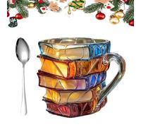 MJOYIS Ceramic 3D Book Stack Mug - Where Literature Meets Art in Your Morning Routine, 11oz Handcrafted Painted Novelty Coffee Mugs, Stained Glass Stacked Books Coffee Cup for Readers(A 150ml Resin)