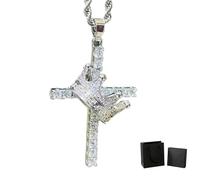 MJOYIS Crowned Light - Crown Cross Necklace,Gold Cross Pendant,Hristian Gifts for Women,Silver Cross Necklaces for Men(Silver)