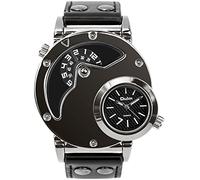 MJSCPHBJK Men's Unique Analog Watch, Waterproof Fashion Dress Quartz Wrist Watch With Dual Dial Cool Design Leather Band Dual Time Watches (Black)