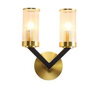Mjsdjof 2-heads Long Tube Wall Lamp, Brass Wall Sconce with Flute Glass Shade, Retro Industrial Wall Sconces, E14 Lighting Fixture, Post Modern Sconce Lamps for Hallway, Dressing Table
