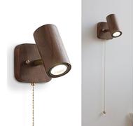 Mjsdjof Adjustable Bedside Wall Lamp, Mini Walnut Wall Sconce with Pull Switch, Wooden Wall Light Fixture, E27 Socket, Mid-Century Decorative Wall Lamps for Living Room, Study Room