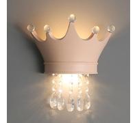 Mjsdjof Cartoon Crown Wall Sconce, Pink Resin Wall Lamp with Crystal Lampshade, Children's Room Decorative Wall Light, Modern LED Wall Lamps - 9W - 3000K, Bedside Lighting Wall Lights