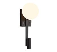 Mjsdjof Globe Wall Lamp, Black Metal Wall Light with Glass Ball Shade, Bedroom Bedside Wall Sconces with 360°+90° Adjustable Reading Lights-3W, Modern Simple Wall Lamps for Living Room