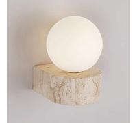 Mjsdjof Mini Yellow Cave Stone Wall Lamp with White Glass Ball Lampshade, Natural Stone Wall Light, Spherical Bedside Wall Sconces, G9 Lighting Fixture, Modern Simple Wall Lights for Corridor