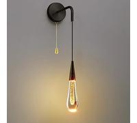 Mjsdjof Teardrop Crystal Wall Light, Metal Wall Pendant Lamp with Pull Switch, Mini Bedroom Bedside Wall Sconces, Modern LED Wall Lamps, Black/gold Decorative Lighting Wall Lights (5W)