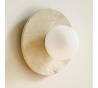 Mjsdjof Ultra-Thin Travertine Wall Sconce, Beige Stone Wall Light, Natural Marble Wall Lamp with Glass Ball Lampshade, G9 Socket, Modern Round Wall Lights for Corridor, Living Room, Bedroom