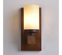 Mjsdjof Walnut Wood Wall Lamp, Bedside Lighting Wall Sconce, Log Candlestick Wall Light with Glass Lampshade, Long Tube Design Wall Lamps, E14 Socket, Retro Industrial Wall Lights for Corridor