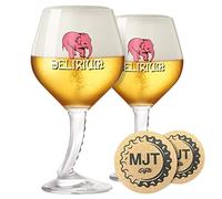 MJT Gifts Delirium Beer Glasses - Elephant Trunk Stem - with Coasters (2pk)