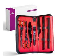 MJW Hair Cutting Scissors Set - Hairdressing Thinning and Cutting Shears with 3 pcs Hair Comb Set, Hair Clip and Throat Razor, Black Salon Hair Shear Barber Kit for Men and Women