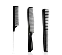 MJW Hairdressing Set - 3 Pcs Black Plastic Hair Combs, Fine and Wide Tooth, Metal Parting Styling Pin Tail, and Single Handle Barber Styling Comb for Men, Women and Kids