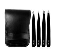 MJW Professional Eyebrow Tweezer of Stainless Steel- Slanted Plucking Tweezers for Facial Hair Removal for Women and Men- Precision Tweezers for Ingrown Hair (Black Eyebrow Tweezer Set)