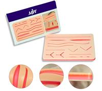 MJW Suture Practice Pad - Silicone Skin Suture Training Pad with 3 Layers 14 Pre Cut Wounds of Different Style & Depth - Ideal for Students Suturing Practice