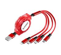 MJXIANG Multi 4 in 1 charging cable 3A 1M, retractable USB quick charging cable, with 2 x Type C/iP/Micro USB plug cable, for Phone 17 16 15, Samsung Galaxy, LG, Xiaomi, Honor View, Sony, PS5