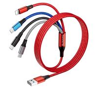 MJXIANG Multi Charging Cable 4 in 1, 3A/1.2M Universal Braided USB Fast Charger Cord with 2*Type C/iP/Micro USB Connectors, for iPhone, Samsung Galaxy, LG, Xiaomi, Moto, Huawei, Sony, Tablets, PS4