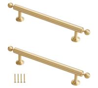 MJYDKBZ 2 Pack Drawer Handles Gold, Furniture Handle Solid Brass | Brushed Surface, Kitchen Door Handles Hole Centers: 64-320mm Cupboard Handle Cabinet Pulls Wardrobe Pulls 96mm/3.8in