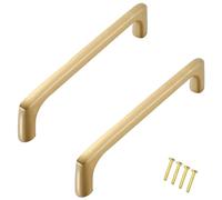 MJYDKBZ Cabinet Handles 128mm Gold, 2 Pack Furniture Handle Solid Brass | Brushed Surface, Kitchen Door Handles Hole Centers: 96-192mm Cupboard Handle Drawer Pulls Wardrobe Pulls 128mm/5in