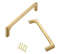 MJYDKBZ Drawer Handles Gold 96mm, 2 Pack Furniture Handle Solid Brass | Brushed Surface, Kitchen Door Handles Hole Centers: 96-192mm Cupboard Handle Cabinet Pulls Wardrobe Pulls 96mm/3.8in