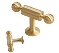 MJYDKBZ Drawer Handles Gold Matt, 2 Pack Furniture Handle Solid Brass | Brushed Surface, Kitchen Door Handles Hole Centers: 64-320mm Cupboard Handle Cabinet Pulls Wardrobe Pulls Single Hole