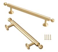 MJYDKBZ Furniture Handles Gold, 2 Pack Drawer Handle Solid Brass | Brushed Surface, Kitchen Door Handles Hole Centers: 64-320mm Cupboard Handle Cabinet Pulls Wardrobe Pulls 192mm/7.6in