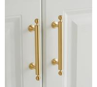 MJYDKBZ Gold Furniture Handles 96mm, 2 Pack Drawer Handle Solid Brass | Brushed Surface, Kitchen Door Handles Hole Centers: 64-320mm Cupboard Handle Cabinet Pulls Wardrobe Pulls 96mm/3.8in