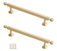 MJYDKBZ Modern Cabinet Handles Gold, 2 Pack Furniture Handle Solid Brass | Brushed Surface, Kitchen Door Handles Hole Centers: 64-320mm Cupboard Handle Drawer Pulls Wardrobe Pulls 160mm/6.3in