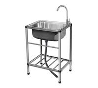 Outdoor Camping Garden Sink for Washing,Stainless Steel Utility Sink Portable Kitchen Sink with Storage Shelve and Faucet for Garage,Farmhouse,Backyard 48x35x75cm