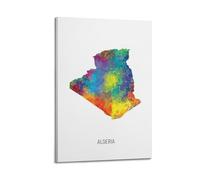 MJZLQN Map Poster Of Algeria With Watercolor Poster Decorative Painting Canvas Wall Posters And Art Picture Print Modern Family Bedroom Decor Posters 20x30inch(50x75cm)