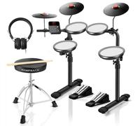 MK-0 Electric Drum Set with 4 Quite Mesh Electronic Pads, 5" Kick Drum, 12 Kits and 68 Authentic Sounds, USB MIDI, Throne, Sticks, Headphones, 2 Switch pedals for Beginners