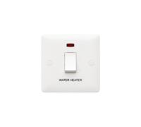 MK Base MB8423WHWHI White Moulded 20AX 1G DP Switch + Neon marked Water Heater