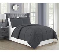 Mk Collection 3pc Full/Queen Down Alternative Comforter Set Solid Charcoal/Dark Grey New