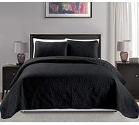 Mk Collection Full/Queen Size Over Size 100"x106" 3pc Diamond Bedspread Bed-Cover Embossed Solid Black New