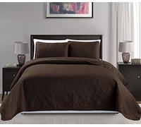 Mk Collection King/California King Over Size 118"x106" 3pc Diamond Bedspread Bed-Cover Embossed Solid Brown/Chocolate New
