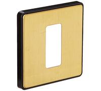 MK Dimensions 1 Gang 20A Large Rocker Switch Satin Brass Finish Frontplate with a Black Trim