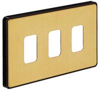 MK Dimensions 3 Module Grid Satin Brass Finish Frontplate with a Black Trim