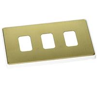 MK Dimensions 3 Module Grid Satin Brass Finish Frontplate with a White Trim