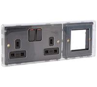 MK Dimensions Combi Plate 1X2GANG Switch Socket+1X 2 Euro Frame (RH) Black Module