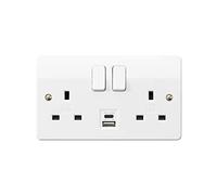 MK (ELECTRIC) Logic Plus Double Socket (K2745WHI) with Dual USB Charging Ports type A and C, (2-Gang, 13A), white