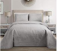MK Home Mk Collection Solid Embossed Bedspread Bed Cover Over Size (Silver, King/California King)